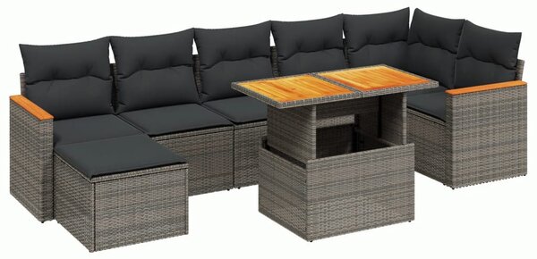 8 részes szürke polyrattan kerti ülőgarnitúra párnákkal