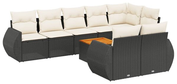 9 részes fekete polyrattan kerti ülőgarnitúra párnákkal