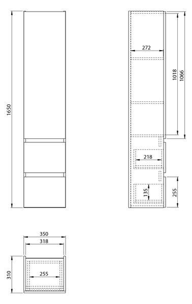 Aqualine Aqualine, PANEDA STRIP magas szekrény 35x165x31cm, emporio tölgy, bal/jobb, PN265