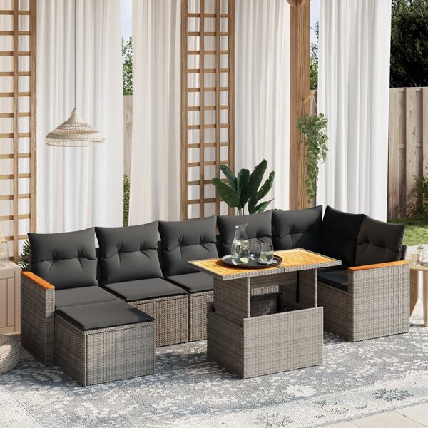 8 részes szürke polyrattan kerti ülőgarnitúra párnákkal