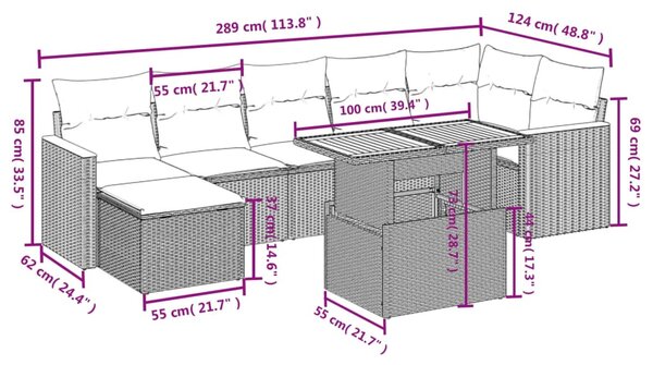 8 részes szürke polyrattan kerti ülőgarnitúra párnákkal