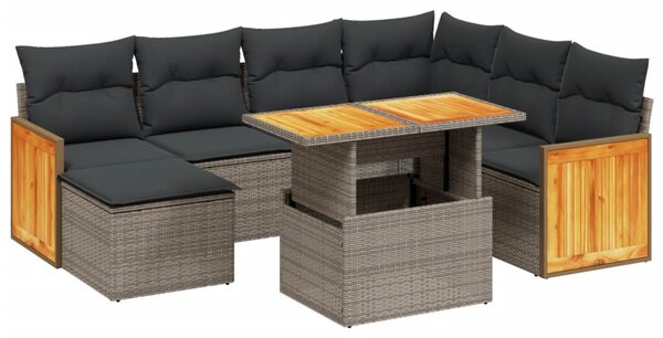 8 részes szürke polyrattan kerti ülőgarnitúra párnákkal