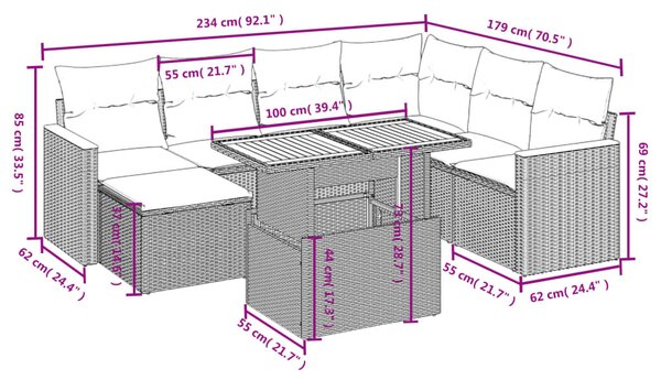 8 részes szürke polyrattan kerti ülőgarnitúra párnákkal