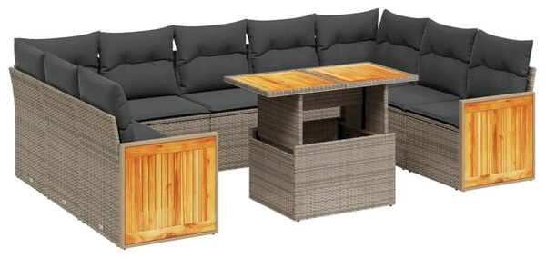 10 részes szürke polyrattan kerti ülőgarnitúra párnákkal