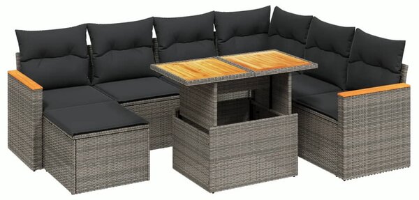 8 részes szürke polyrattan kerti ülőgarnitúra párnákkal