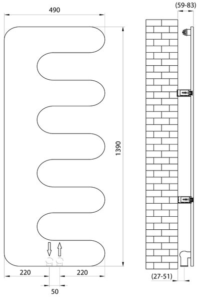 Sapho Sapho, EVOLLA radiátor 490x1390 mm, matt fekete, MI1400