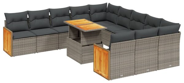 11 részes szürke polyrattan kerti ülőgarnitúra párnákkal