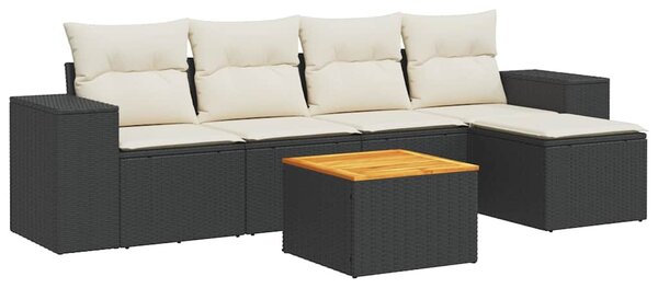 6 részes fekete polyrattan kerti ülőgarnitúra párnákkal