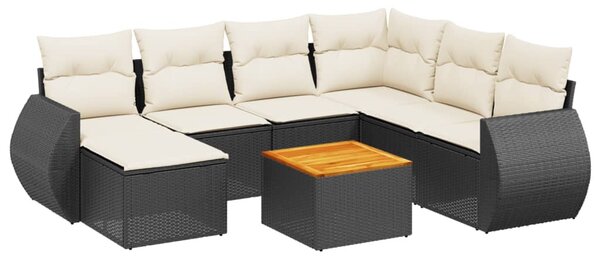 8 részes fekete polyrattan kerti ülőgarnitúra párnákkal