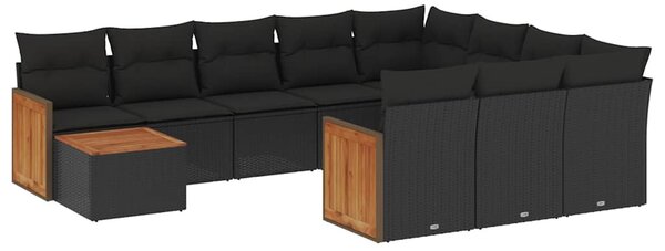 11 részes fekete polyrattan kerti ülőgarnitúra párnákkal