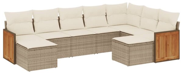 9 részes bézs polyrattan kerti ülőgarnitúra párnákkal