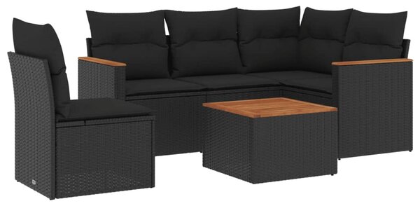 6 részes fekete polyrattan kerti ülőgarnitúra párnákkal