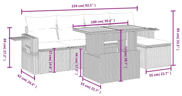 6 részes szürke polyrattan kerti ülőgarnitúra párnákkal