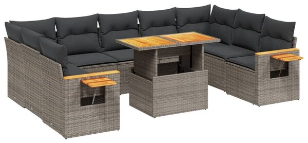 10 részes szürke polyrattan kerti ülőgarnitúra párnákkal
