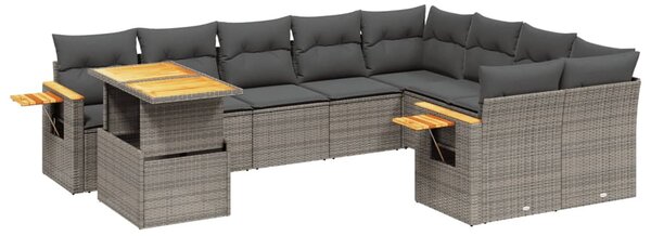 10 részes szürke polyrattan kerti ülőgarnitúra párnákkal