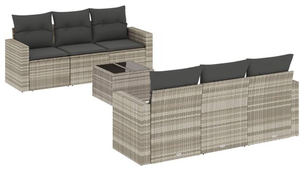7 részes világosszürke polyrattan kerti ülőgarnitúra párnákkal