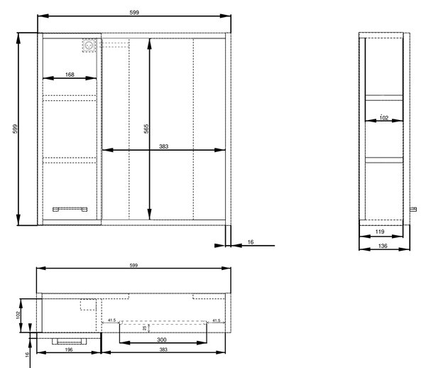 Aqualine Aqualine, ZOJA/KERAMIA FRESH STRIP konyha LED világítással, 60x60x14cm, bal, fehér, 45021S