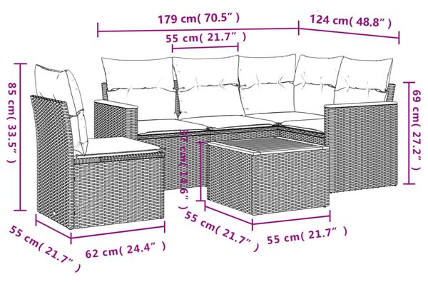 6 részes bézs polyrattan kerti ülőgarnitúra párnával