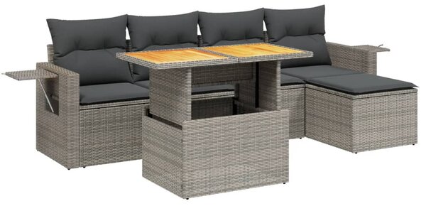 6 részes szürke polyrattan kerti ülőgarnitúra párnákkal