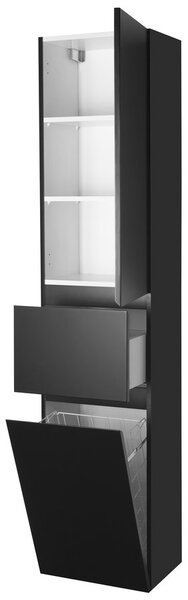 Aqualine Aqualine, ALTAIR magas szekrény kosárral 40x184x31cm, matt fekete, jobbos, AI685R