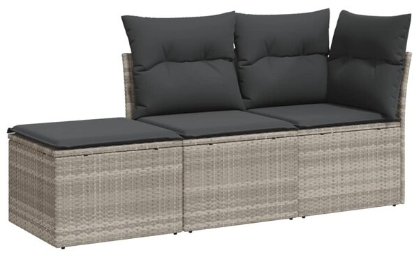 3 részes világosszürke polyrattan kerti ülőgarnitúra párnával