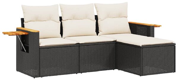4 részes fekete polyrattan kerti ülőgarnitúra párnákkal