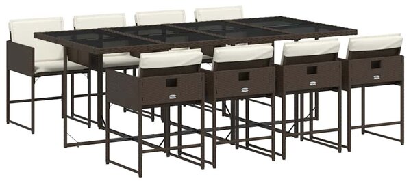 9 részes barna polyrattan kerti étkezőgarnitúra párnákkal