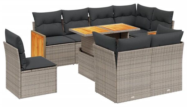 9 részes szürke polyrattan kerti ülőgarnitúra párnákkal