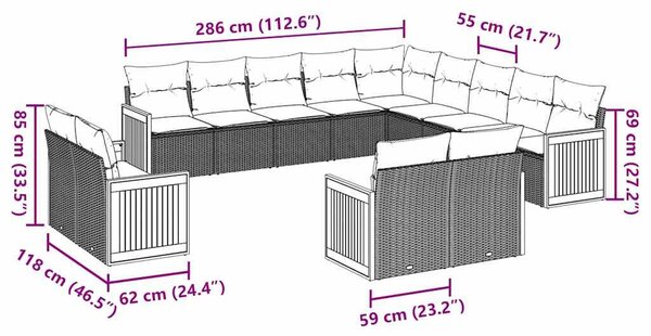 13 részes fekete polyrattan kerti ülőgarnitúra párnákkal