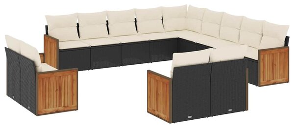 13 részes fekete polyrattan kerti ülőgarnitúra párnákkal