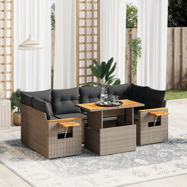 7 részes szürke polyrattan kerti ülőgarnitúra párnákkal
