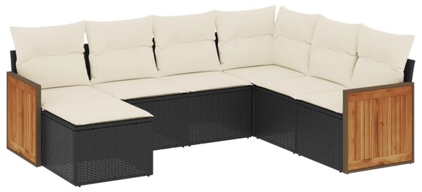 7 részes fekete polyrattan kerti ülőgarnitúra párnával