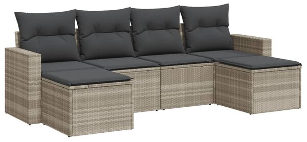 6 részes világosszürke polyrattan kerti ülőgarnitúra párnákkal