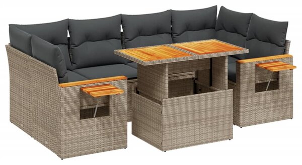 7 részes szürke polyrattan kerti ülőgarnitúra párnákkal