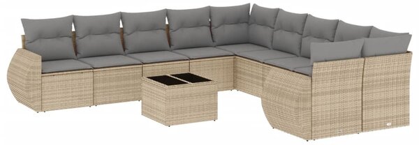 11 részes bézs polyrattan kerti ülőgarnitúra párnákkal