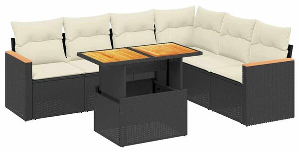 7 részes fekete polyrattan kerti ülőgarnitúra párnával