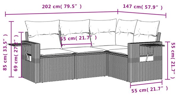 4 részes szürke polyrattan kerti ülőgarnitúra párnákkal