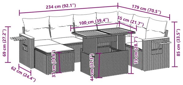 8 részes fekete polyrattan kerti ülőgarnitúra párnákkal