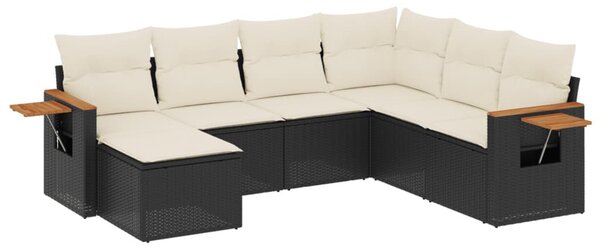 7 részes fekete polyrattan kerti ülőgarnitúra párnával