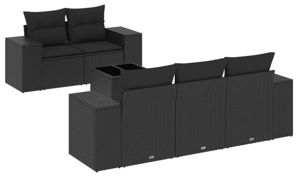 6 részes fekete polyrattan kerti ülőgarnitúra párnákkal