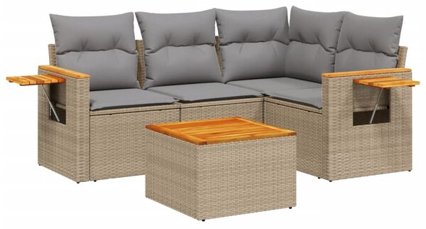 5 részes bézs polyrattan kerti ülőgarnitúra párnákkal