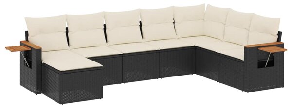 8 részes fekete polyrattan kerti ülőgarnitúra párnákkal