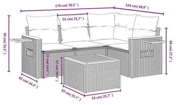 5 részes bézs polyrattan kerti ülőgarnitúra párnákkal