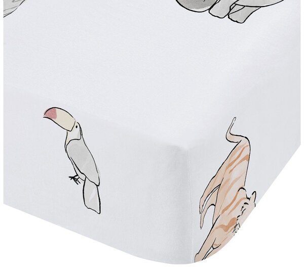 Fehér gumis pamut gyerek lepedő babaágyhoz 70x140 cm Zoo Animals – Bianca