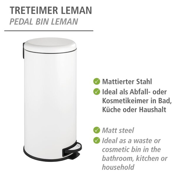 Fehér acél pedálos szemetes 30 l Leman – Wenko