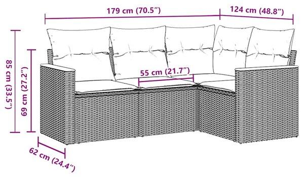 4 részes fekete polyrattan kerti ülőgarnitúra párnákkal