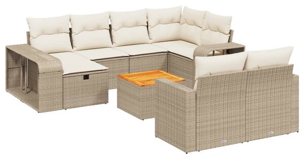 11 részes bézs polyrattan kerti ülőgarnitúra párnákkal