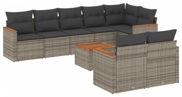 9 részes szürke polyrattan kerti ülőgarnitúra párnákkal