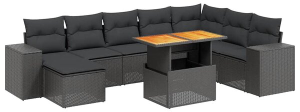 9 részes fekete polyrattan kerti ülőgarnitúra párnákkal
