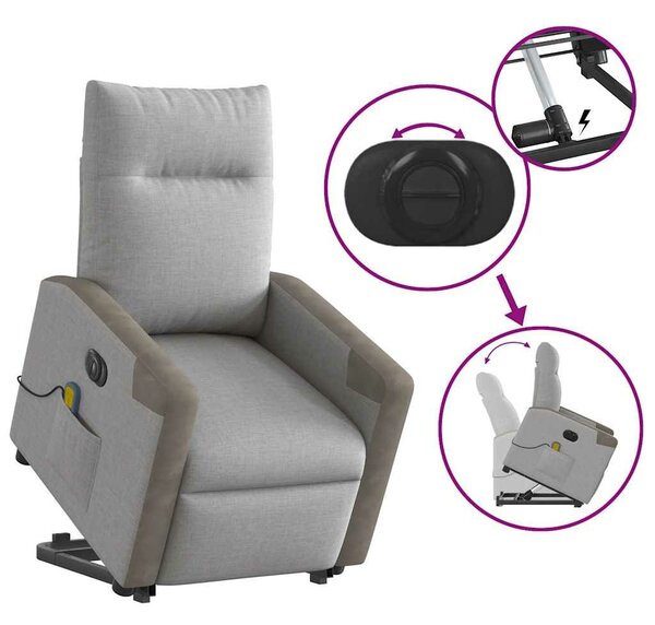 VidaXL Elektromos álló masszázsfotel felhőszürke szövet